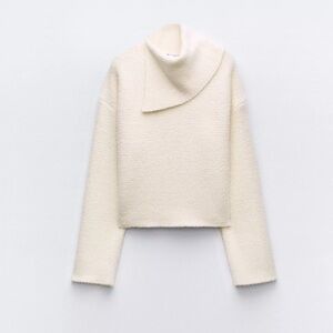 ZARA Cream Funnel Neck Bouclé Sweater -Excellent Condition